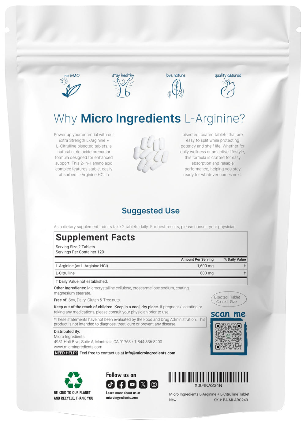 Micro Ingredients bottle features L-Arginine and L-Citrulline for nitric oxide support.