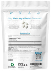 Micro Ingredients L-Theanine softgels pouch highlighting a long-lasting 200-serving supply for ongoing calm