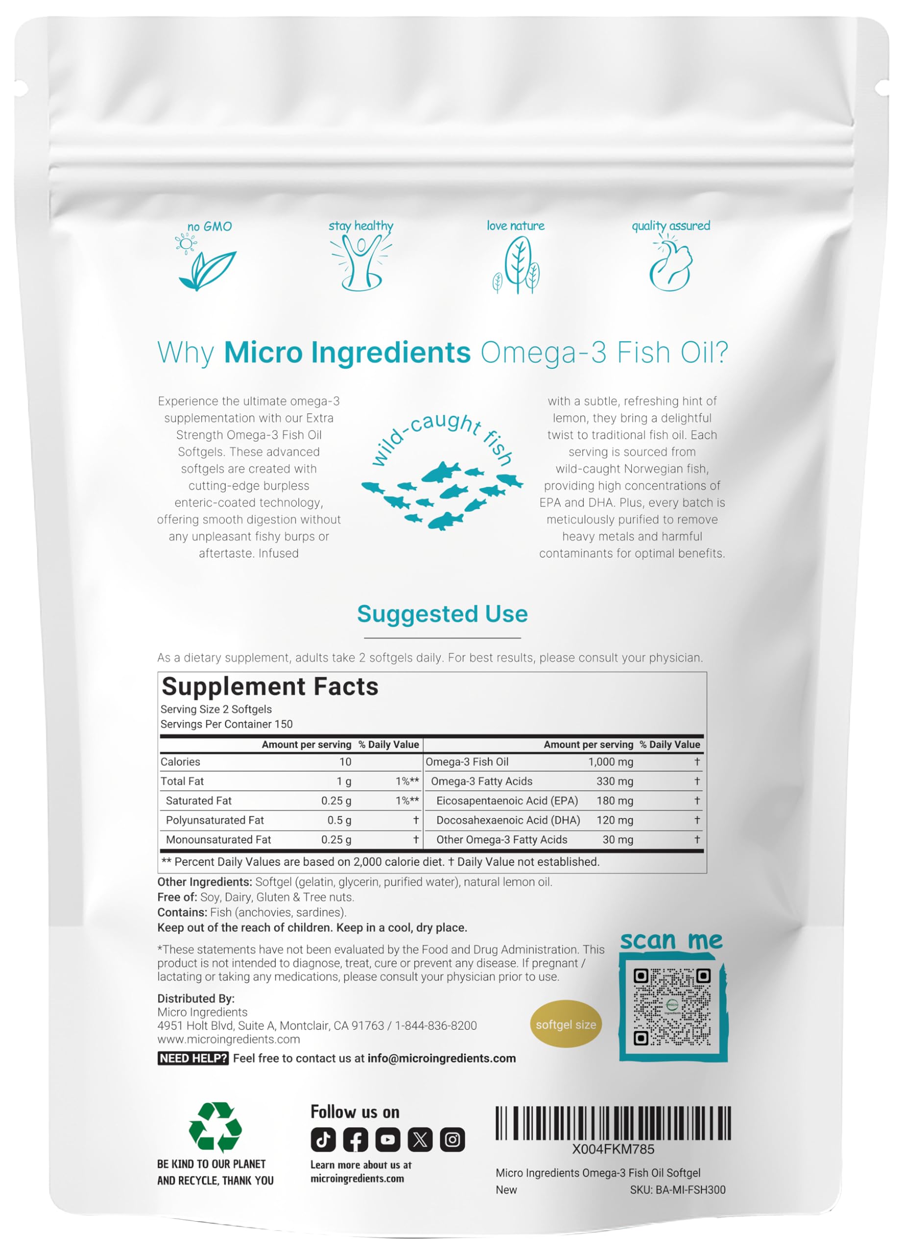 Lemon-flavored burpless softgels reduce fishy aftertaste for easier daily use.
