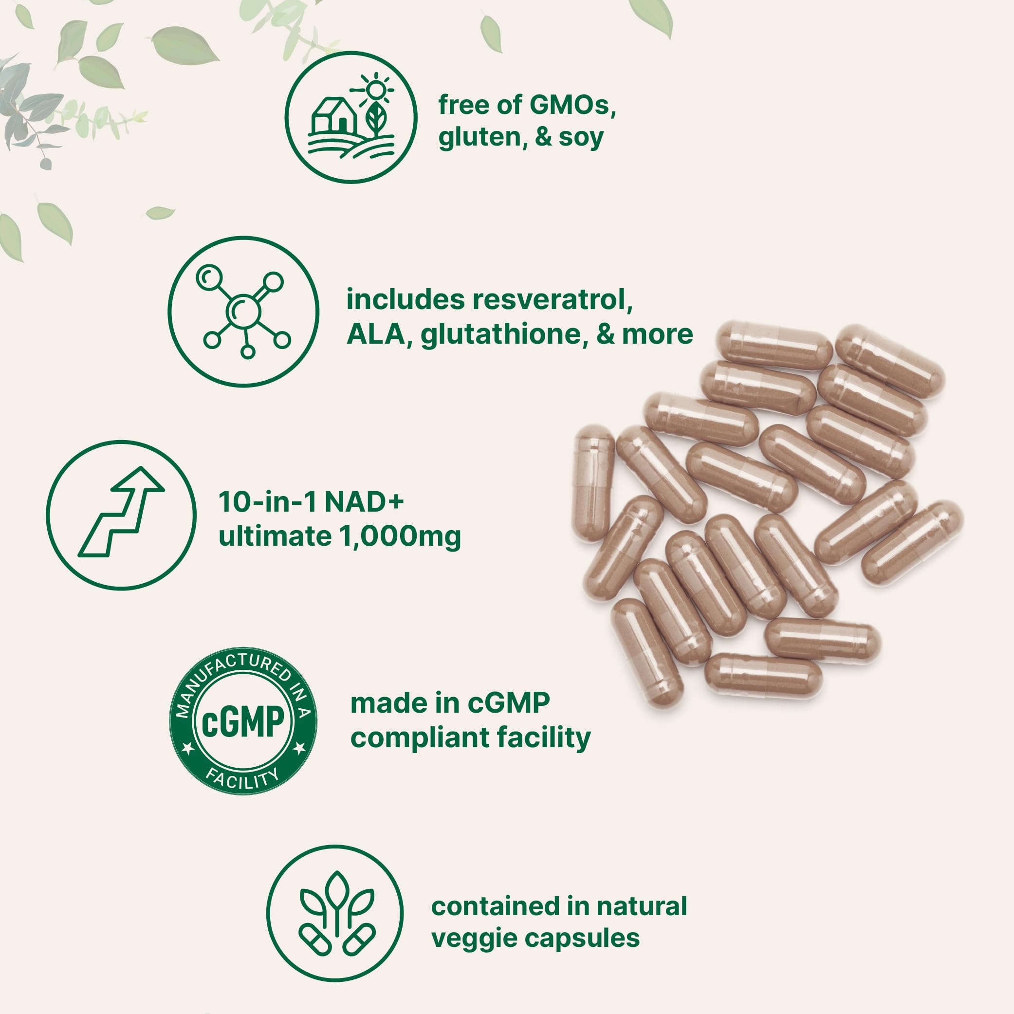 Micro Ingredients Liposomal NAD+ Ultimate label detail shows the daily 1,000 mg formula.