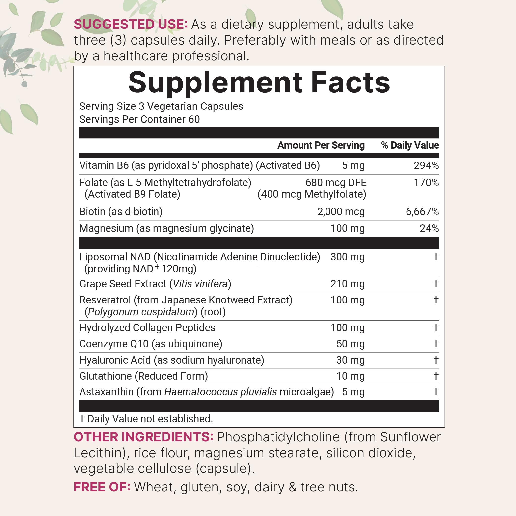 Close-up of vegetarian capsules from Liposomal NAD+ for Women Complex.