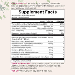 Close-up of vegetarian capsules from Liposomal NAD+ for Women Complex.