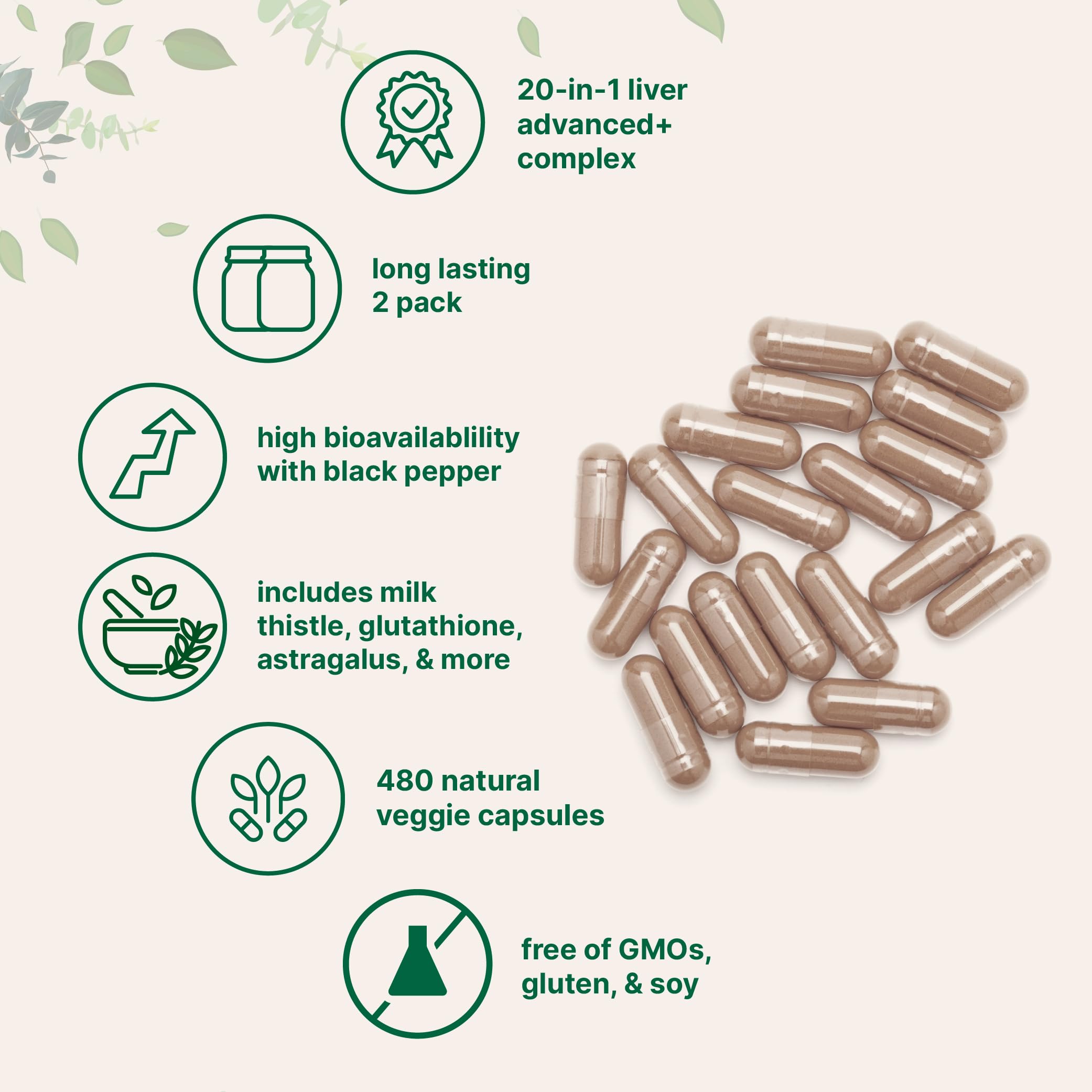 Micro Ingredients Liver Advanced ingredients bottle view emphasizes the 20-in-1 blend.