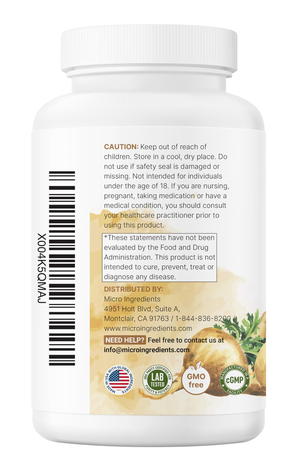Micro Ingredients maca root capsules packaging on shelf conveys premium wellness.