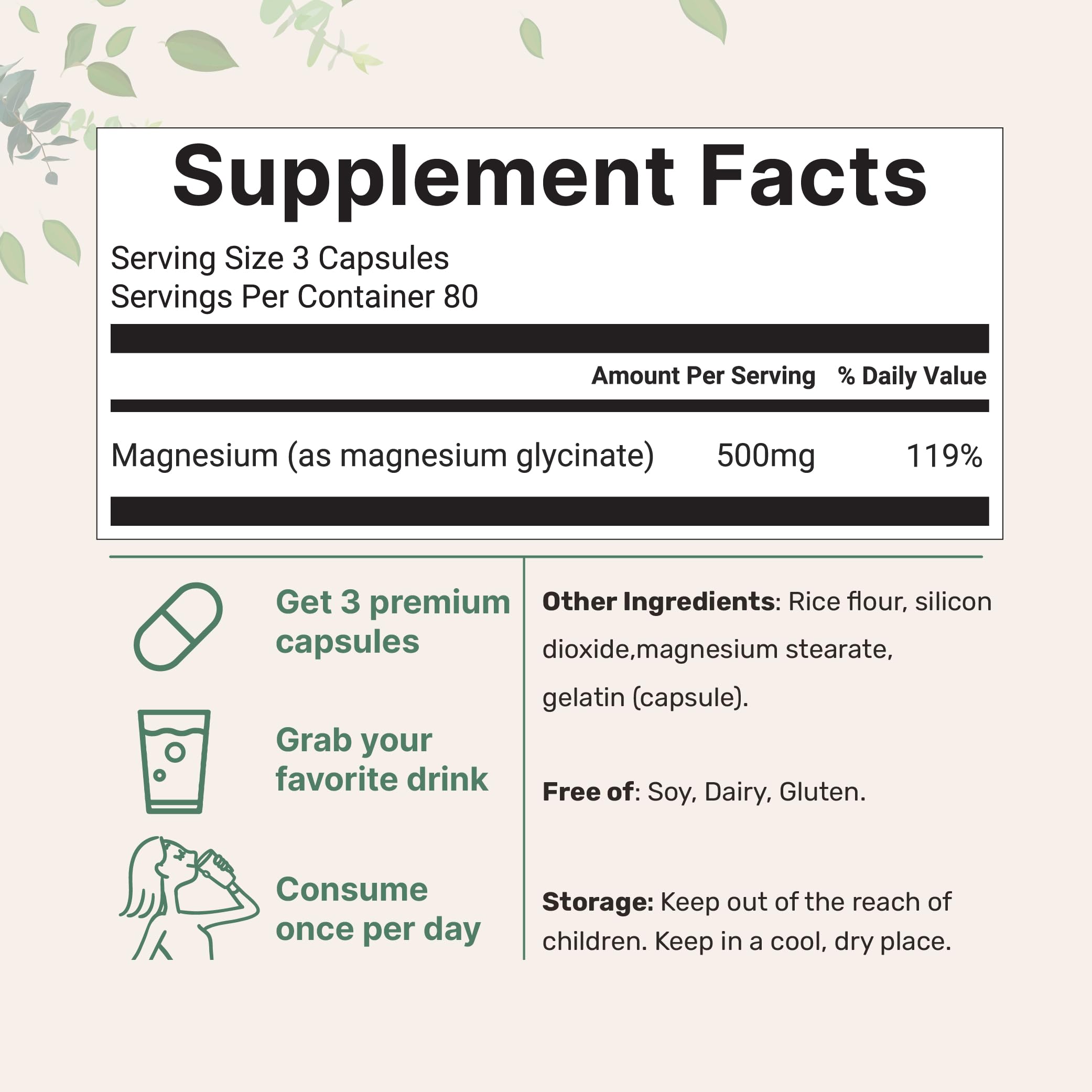 Micro Ingredients magnesium glycinate pouch front showcases premium non-GMO supplement.