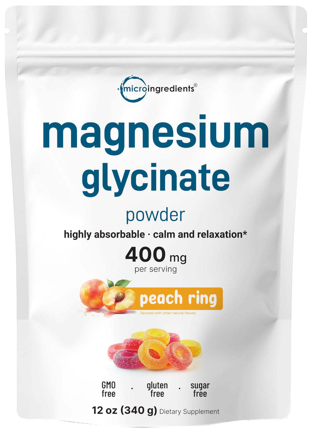 Micro Ingredients magnesium powder 12oz pouch for quick daily servings.