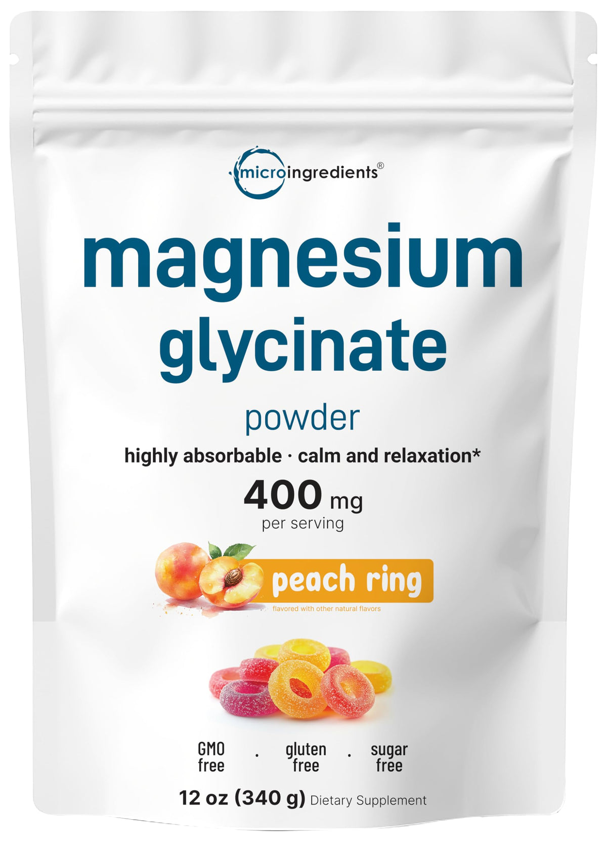 Micro Ingredients magnesium powder 12oz pouch for quick daily servings.