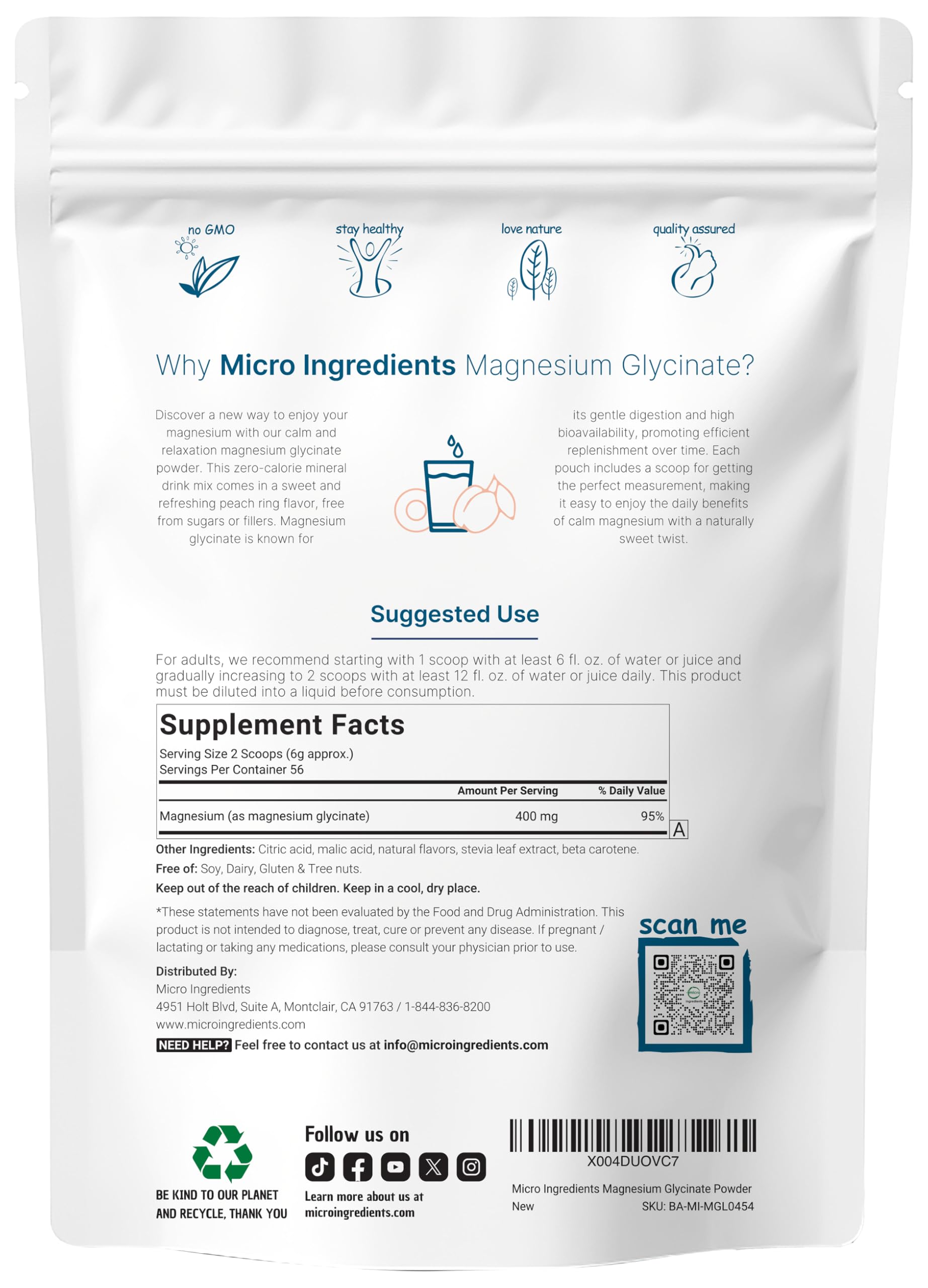 Micro Ingredients magnesium glycinate powder Sweet Peach Ring flavor supports daily use.
