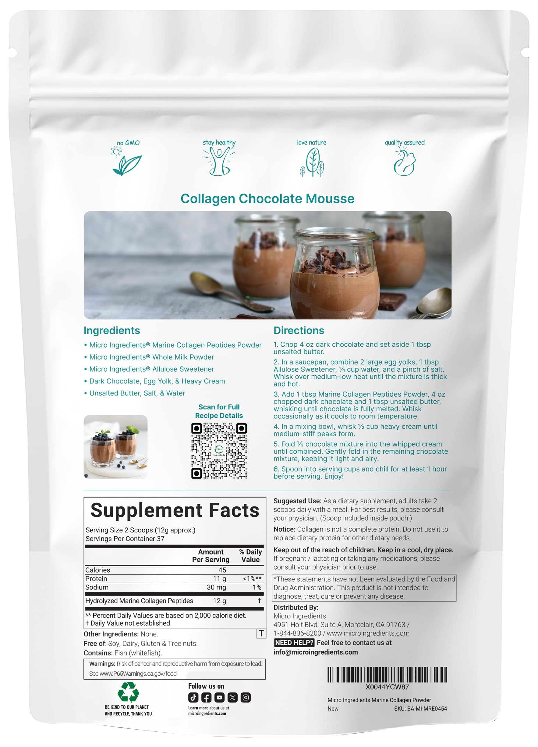 Micro Ingredients Marine Collagen Powder unflavored blends smoothly into beverages.