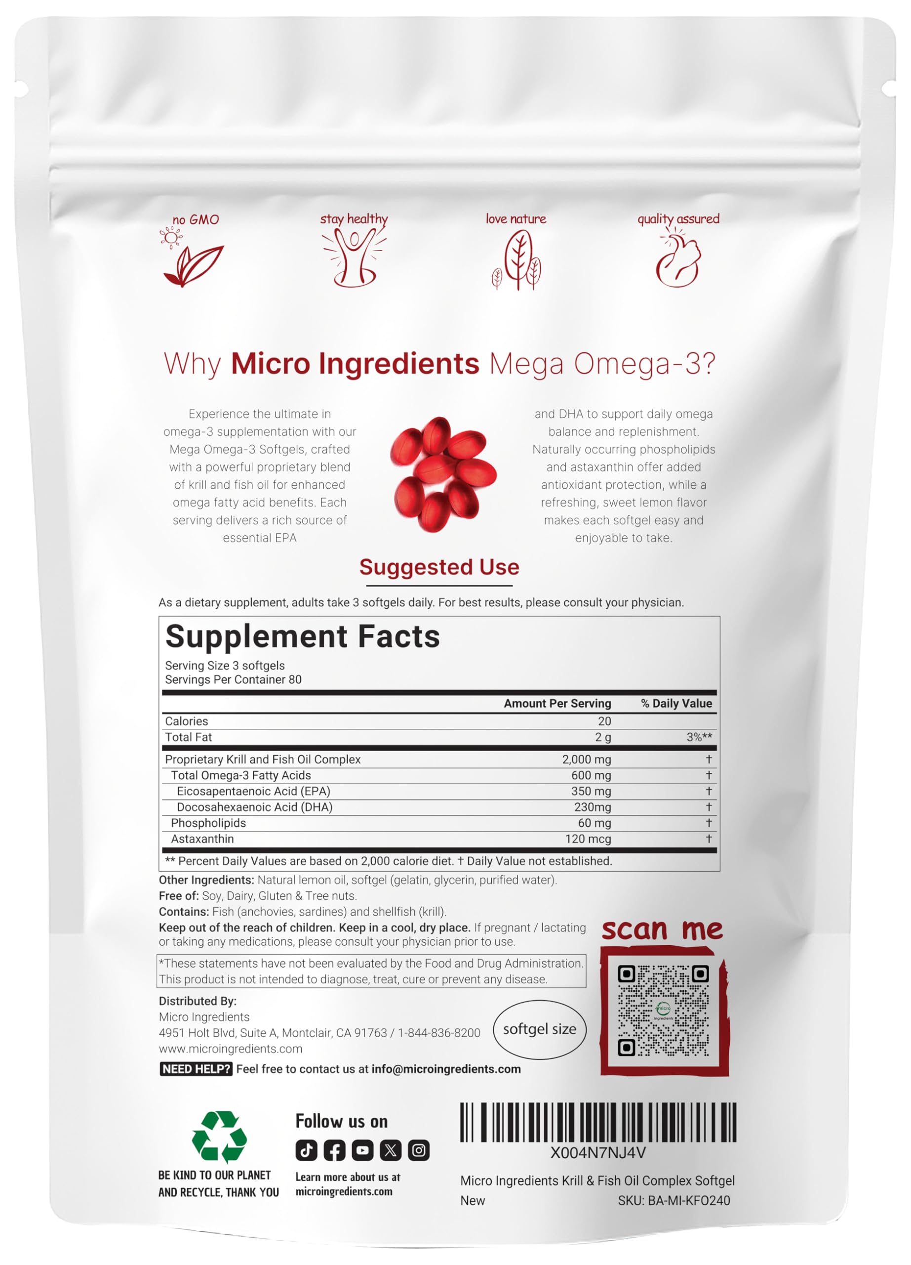 Micro Ingredients Mega Omega-3 lemon-flavored softgels for burpless daily use