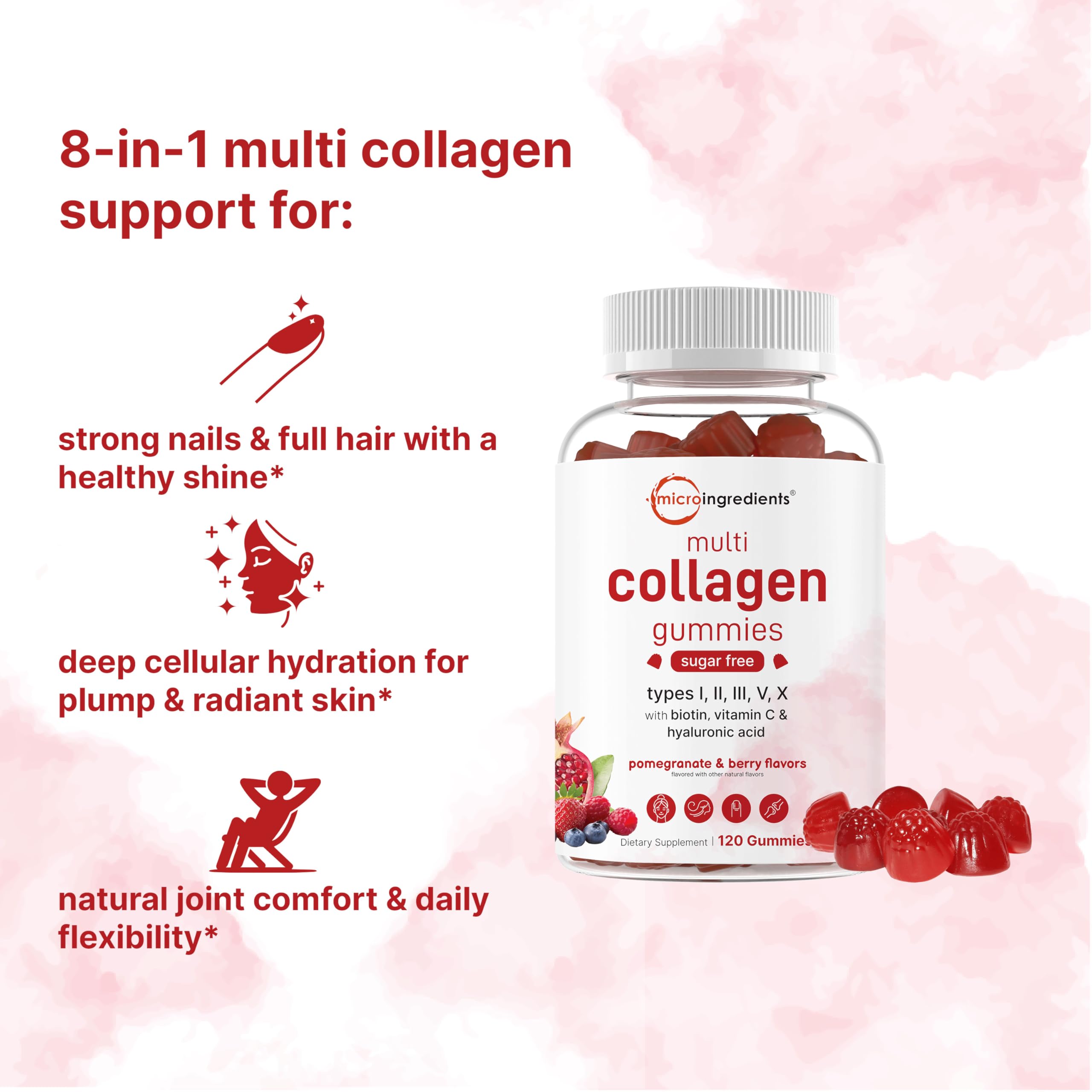 Micro Ingredients Multi Collagen Gummies berry chew supports daily beauty routines.