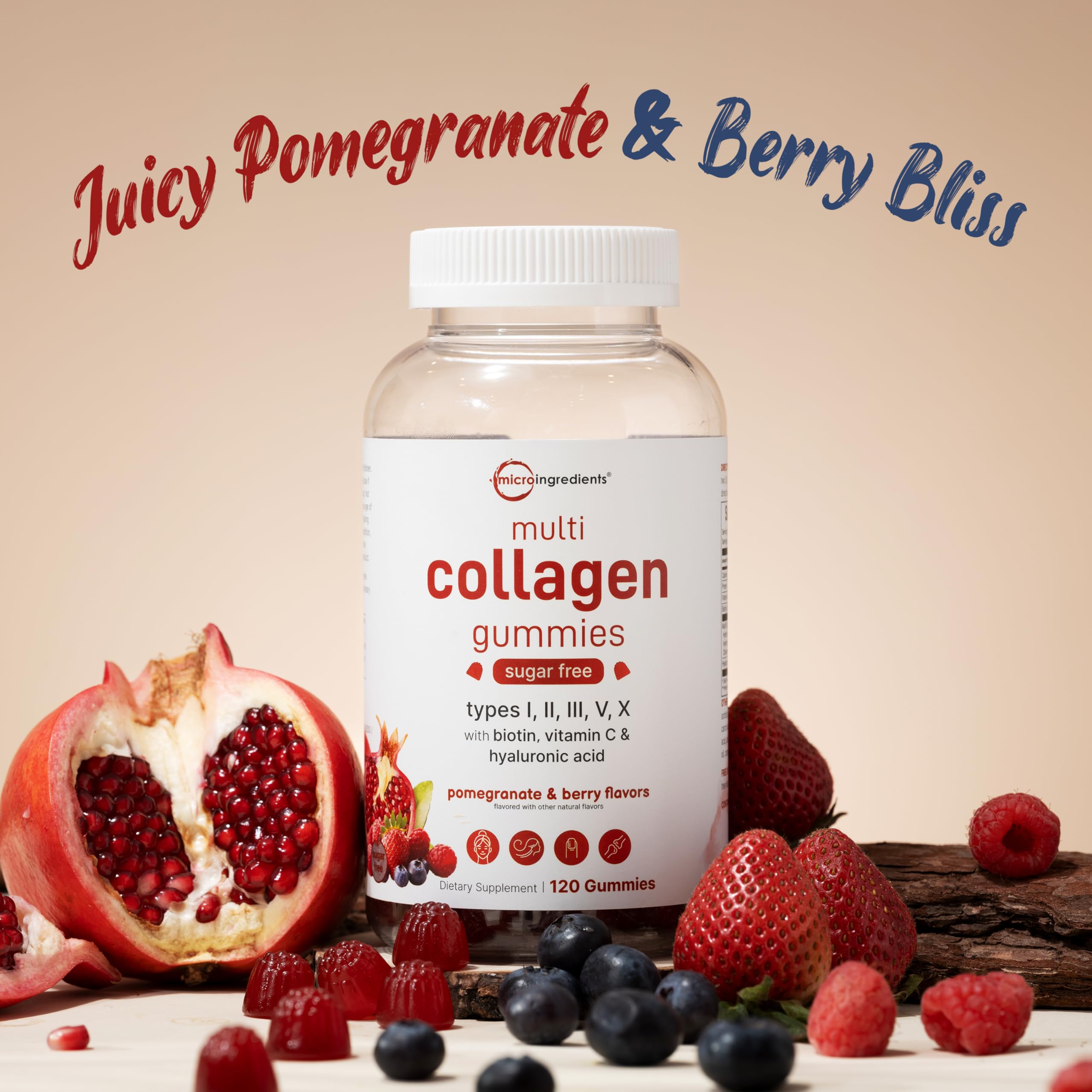 Micro Ingredients Multi Collagen Gummies close-up shows chewy texture for on-the-go use.