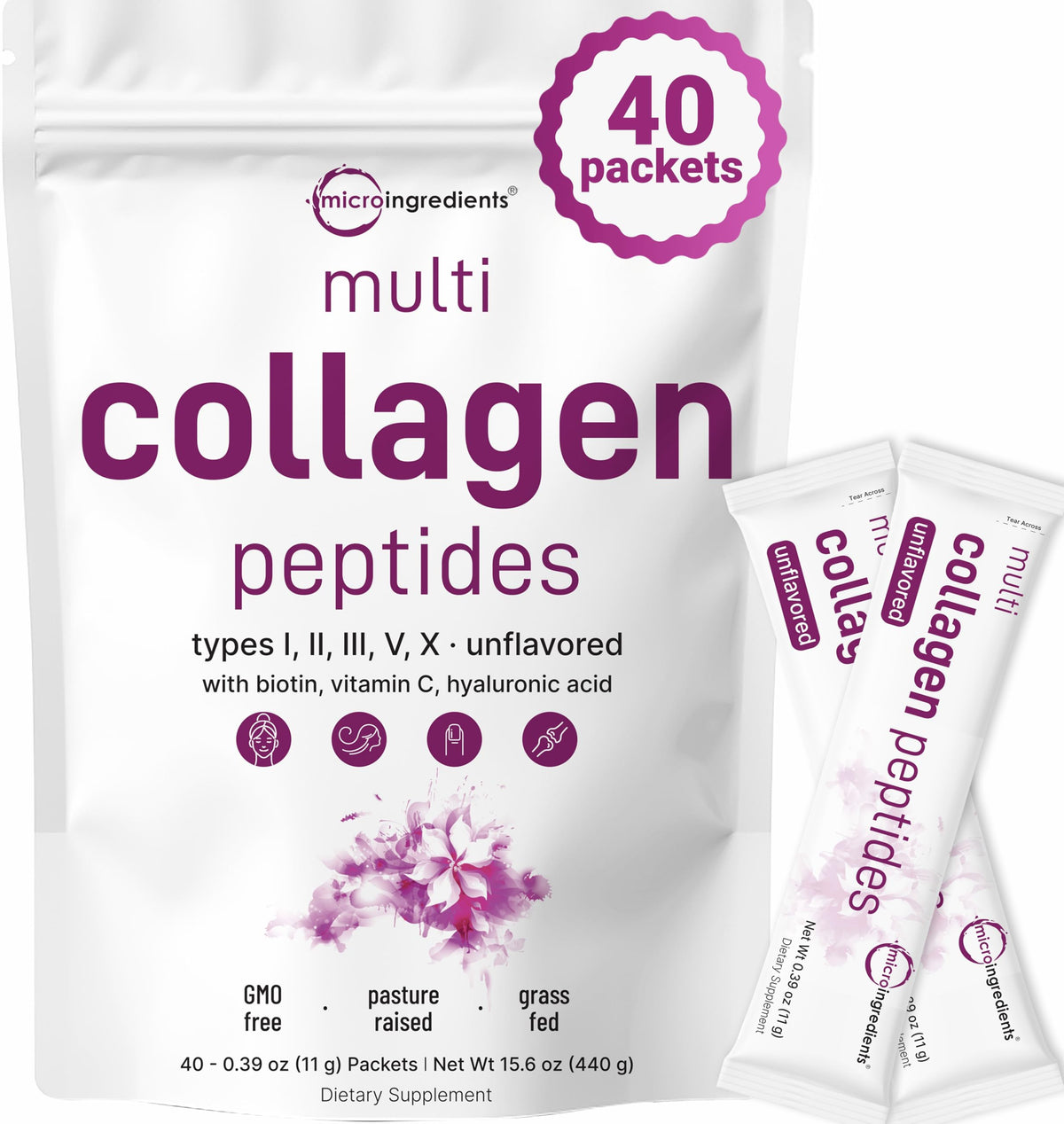 Micro Ingredients multi collagen packets for on-the-go beauty and joint support.