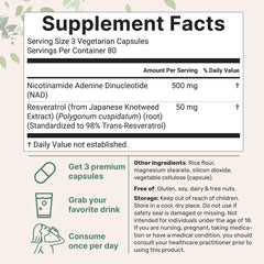 Micro Ingredients NAD+ 500mg with Resveratrol capsules—close-up for easy daily supplementation.