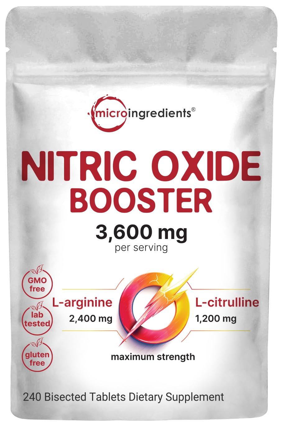 Micro Ingredients Nitric Oxide bisected tablets close-up shows precise dosing and potency