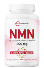 Micro Ingredients NMN 200mg bottle with clear label for easy daily dosage.