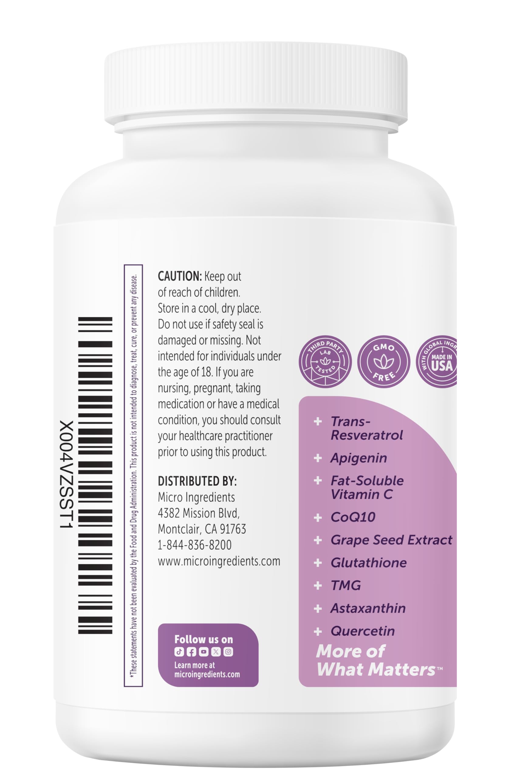 Micro Ingredients NMN Complex packaging overview suggests easy daily routine.