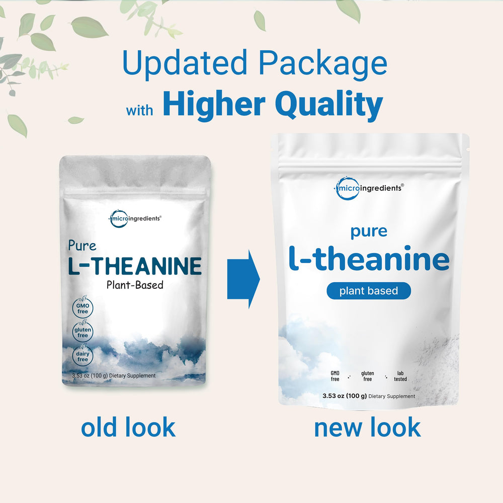 Micro Ingredients L-Theanine powder jar closeup highlighting vegan-friendly formula