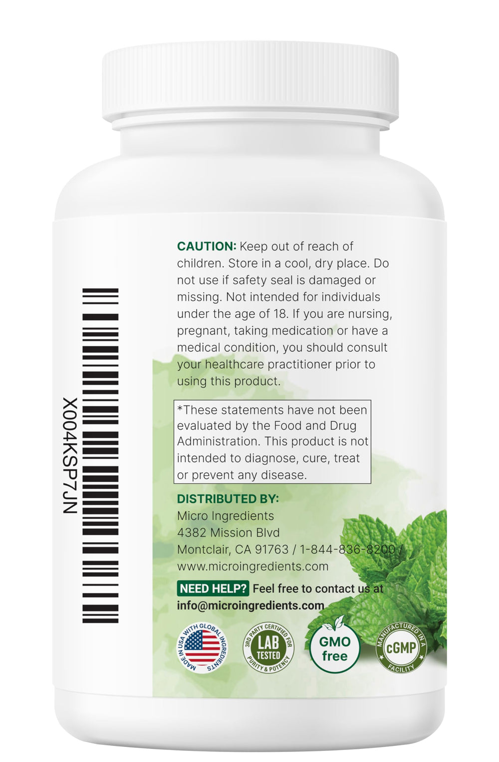 Micro Ingredients non-GMO, dairy-free, soy-free icons on label