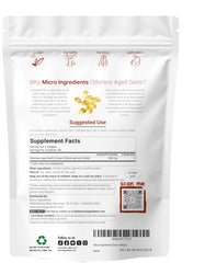 Close-up of Micro Ingredients Odorless Garlic capsules highlighting easy-to-swallow softgels.
