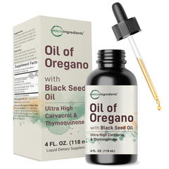 Micro Ingredients Oil of Oregano with Black Seed Oil bottle pouring for daily use