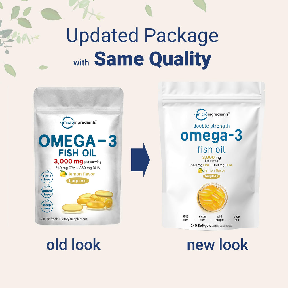 Micro Ingredients Omega-3 softgels close-up highlighting burpless enteric coating for gentler digestion