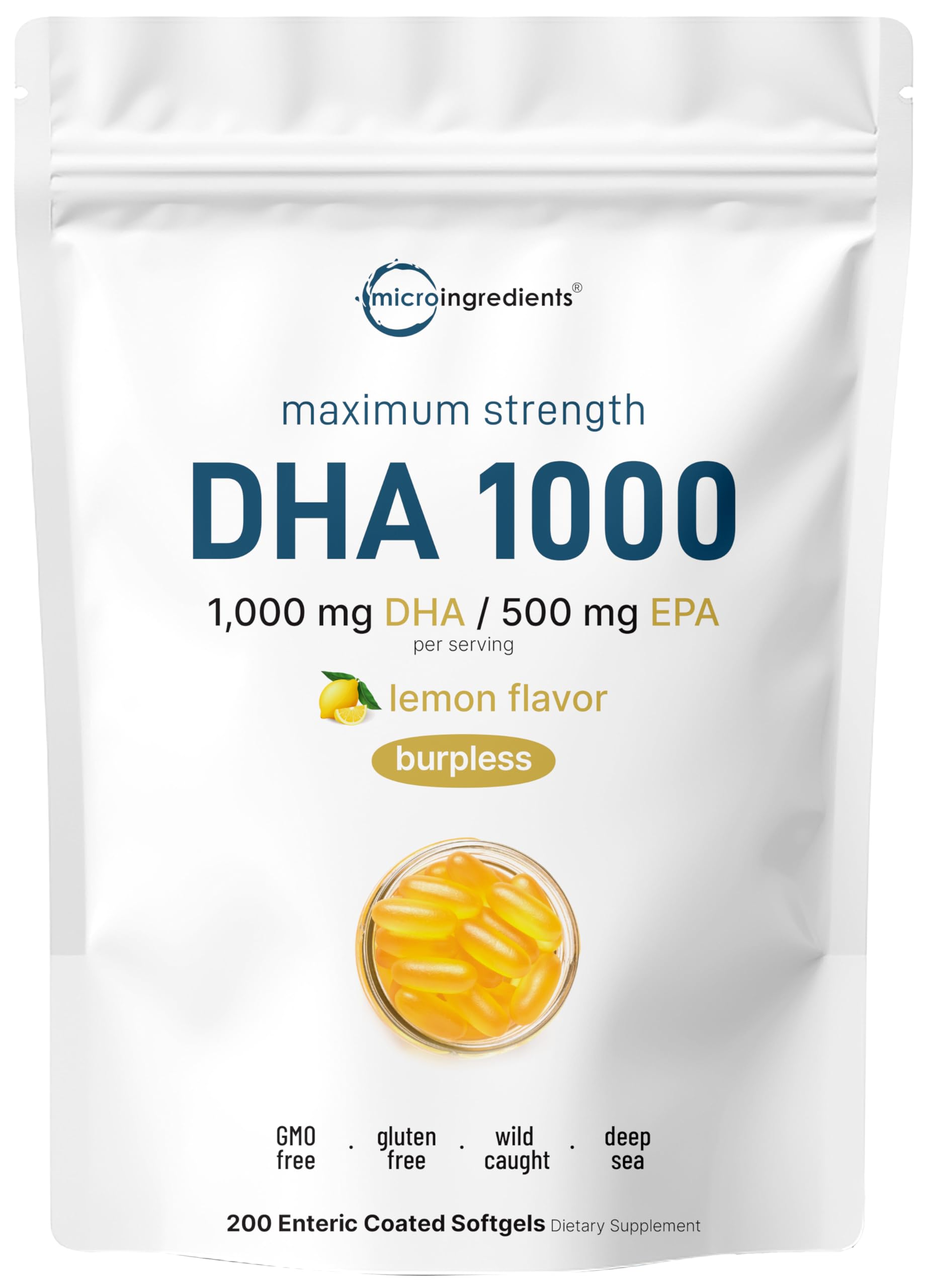 Micro Ingredients Omega-3 lemon softgels for daily use and flavor