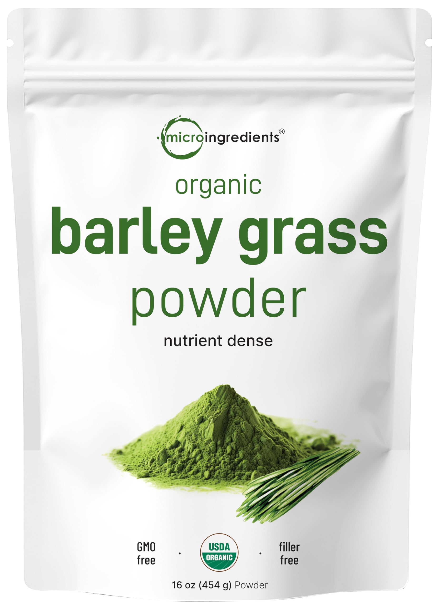 Micro Ingredients Organic Barley Grass Powder bottle on counter for daily greens boost