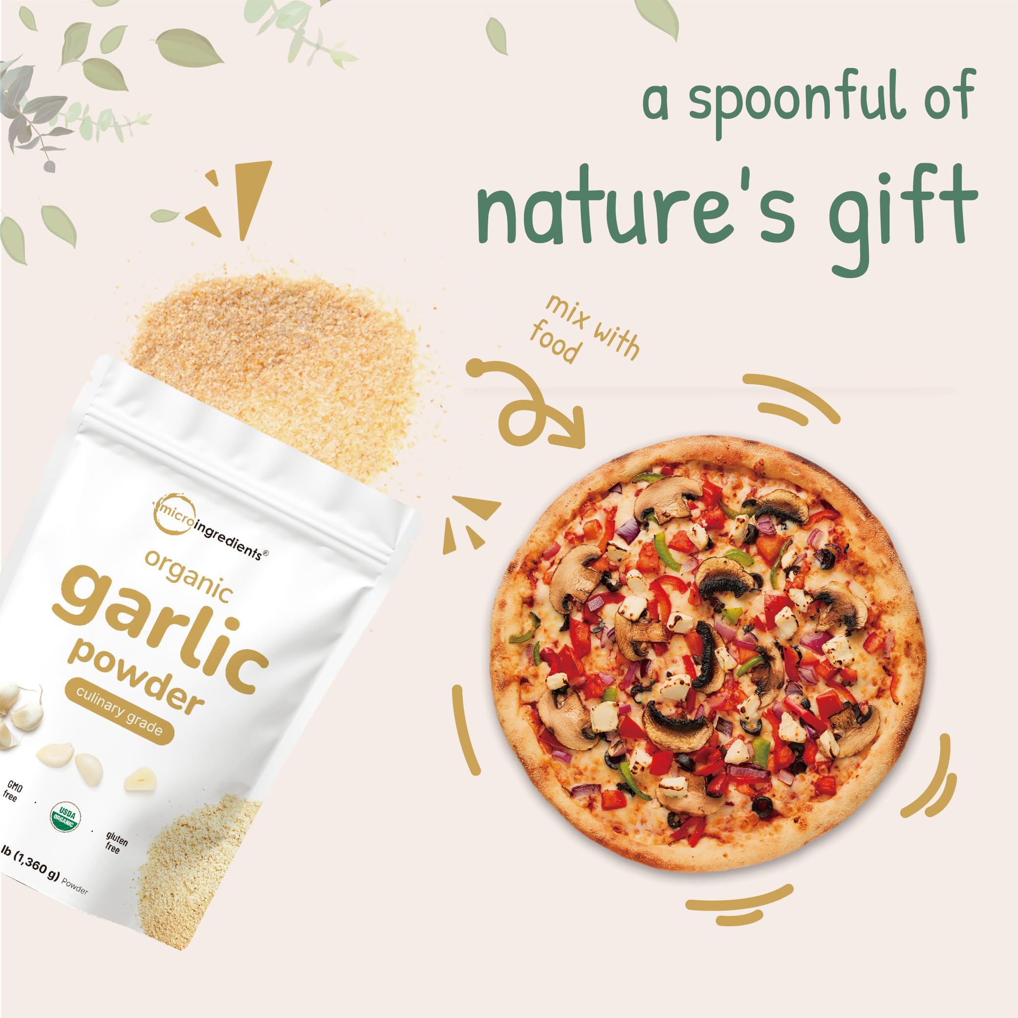 Micro Ingredients Organic Garlic Powder used with sauces and vegetables booster.