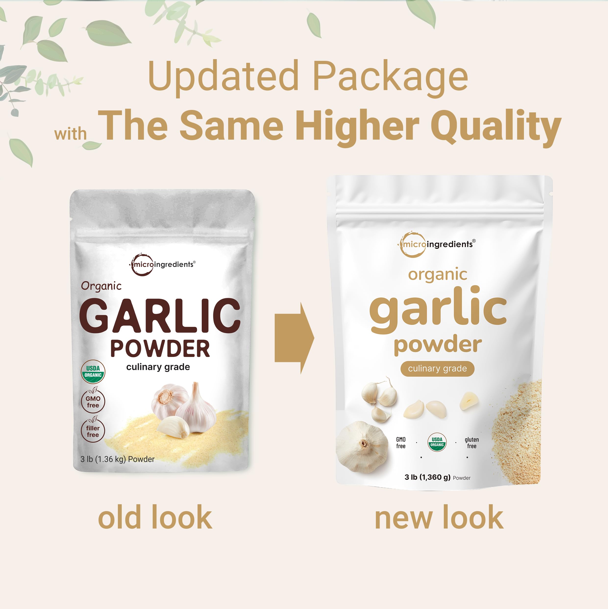 Micro Ingredients Garlic Powder scoop demonstrates precise quarter-teaspoon portions.