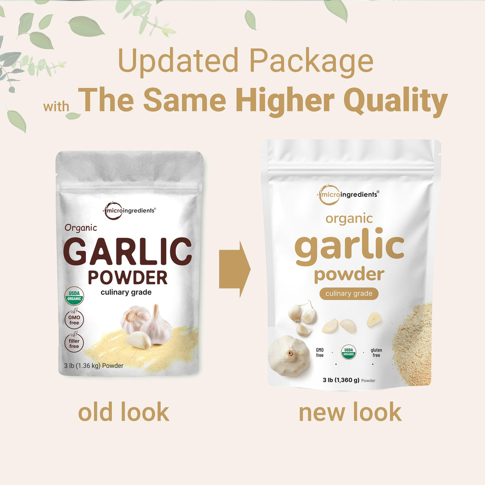 Micro Ingredients Garlic Powder scoop demonstrates precise quarter-teaspoon portions.