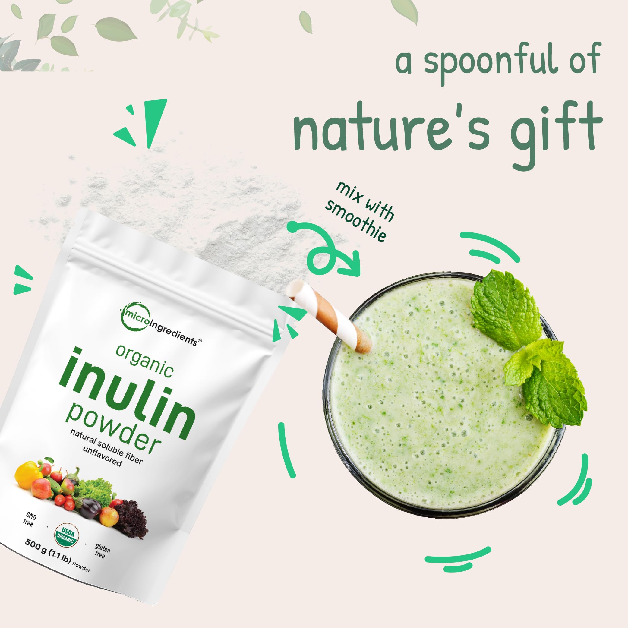 Micro Ingredients Organic Inulin FOS powder blends into yogurt for extra fiber