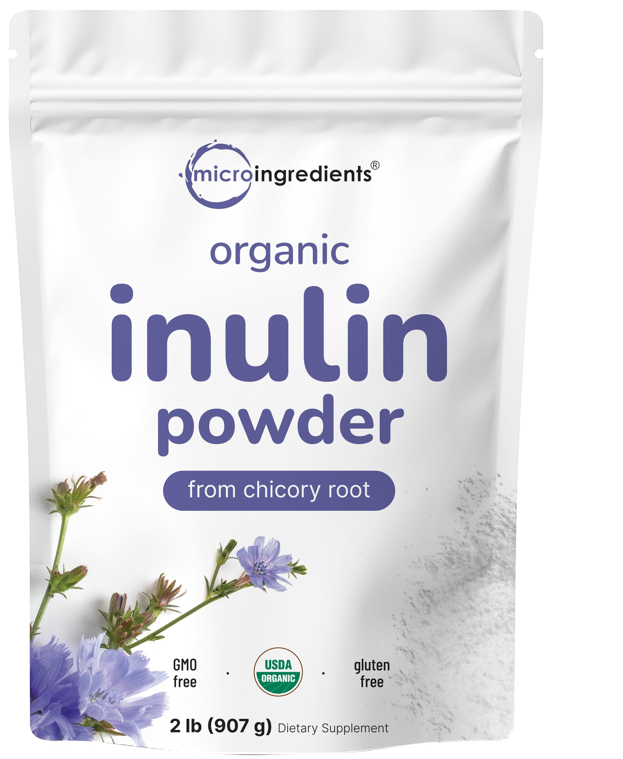 Micro Ingredients Organic Inulin Powder 2lb bulk for daily prebiotic use.