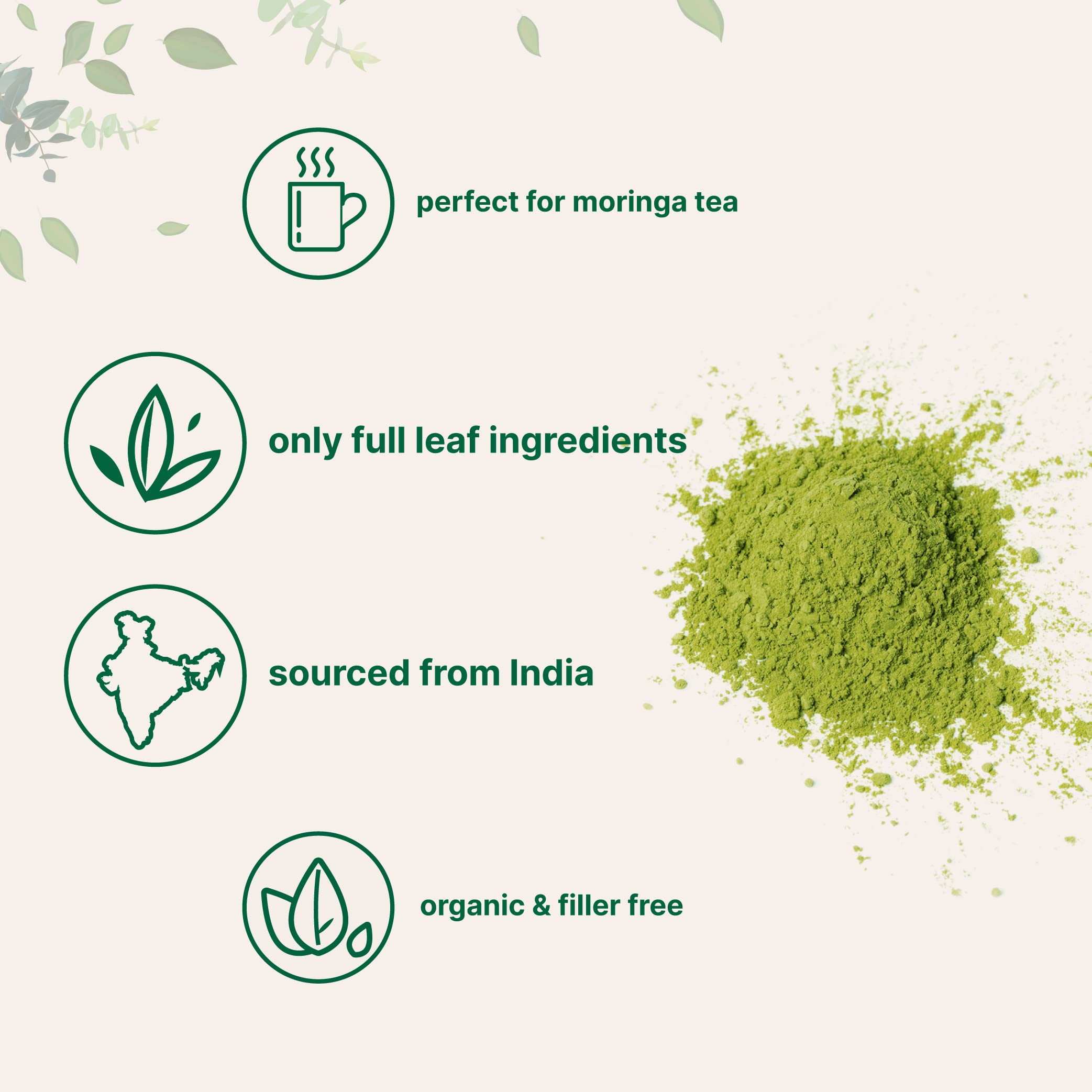 Micro Ingredients organic moringa leaf powder label closeup confirms purity.