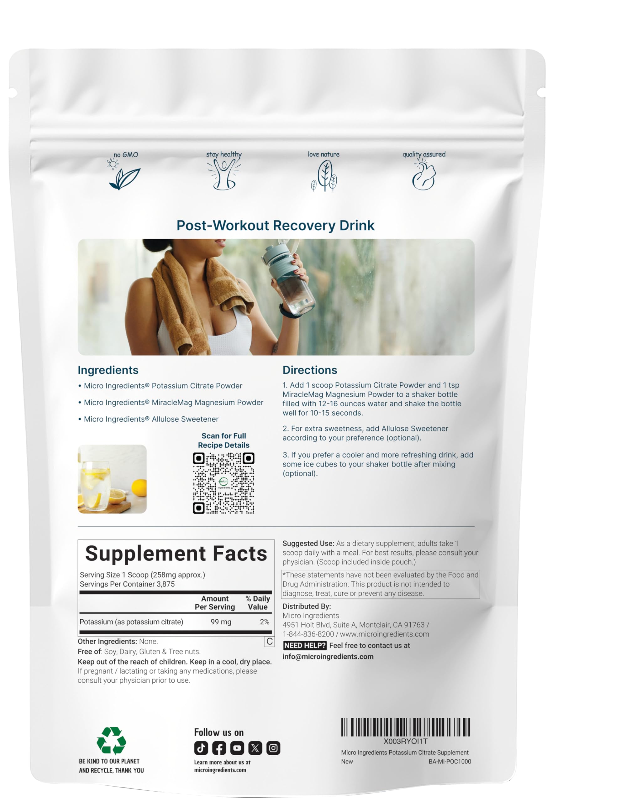 Measuring scoop with Micro Ingredients potassium citrate powder for precise daily dose