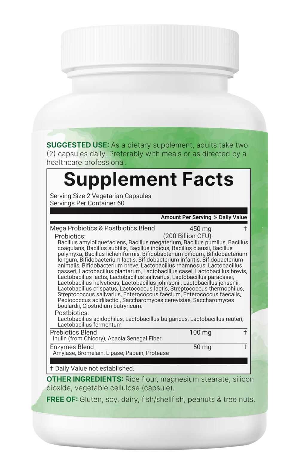 Micro Ingredients Probiotics bottle close-up emphasizes non-GMO, allergen-free formula.