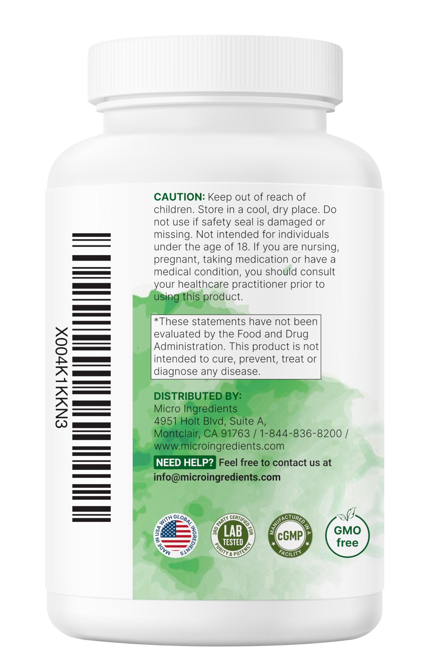 Micro Ingredients Probiotics lab-test seal signals third-party safety and purity.