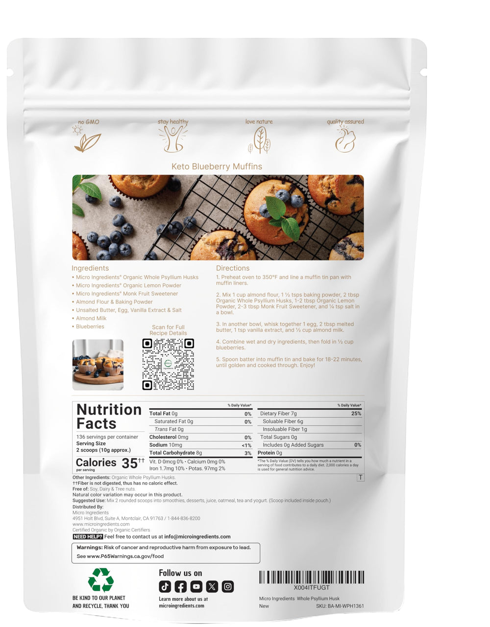 Micro Ingredients psyllium husks real outer-shells closeup highlighting natural texture.