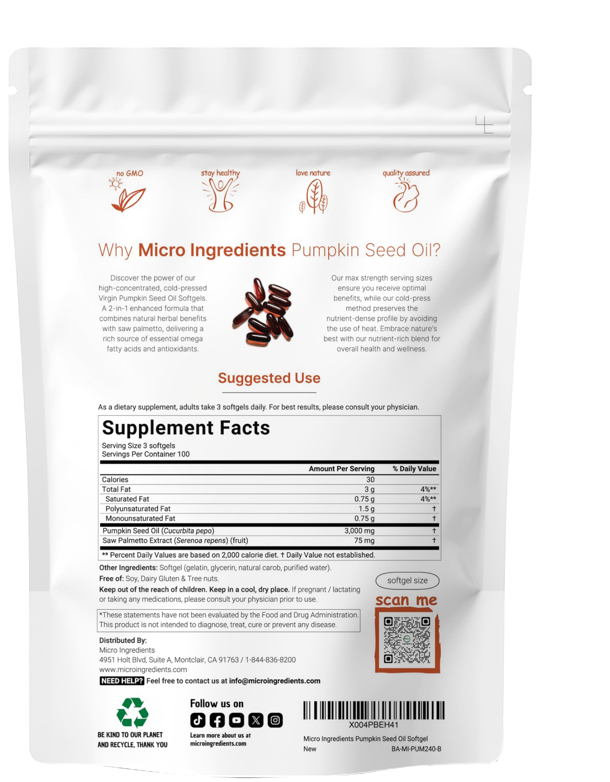 Close-up of Micro Ingredients pumpkin seed oil softgels emphasizing cold-pressed purity.