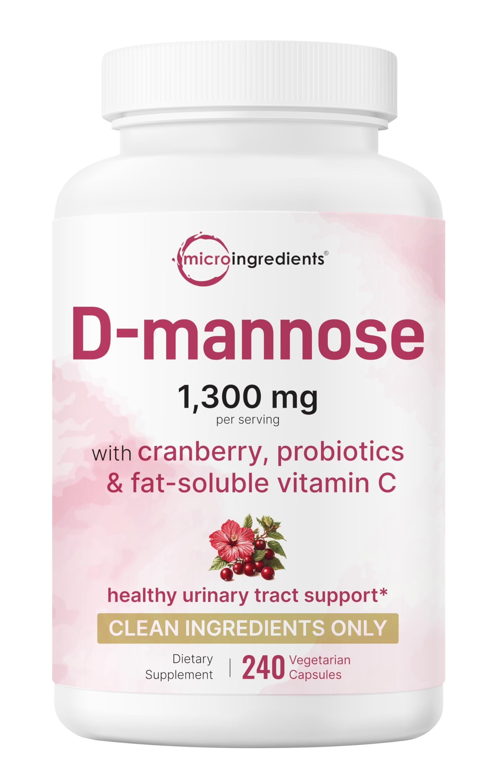 Micro Ingredients Pure D Mannose 1300mg bottle front for daily urinary support