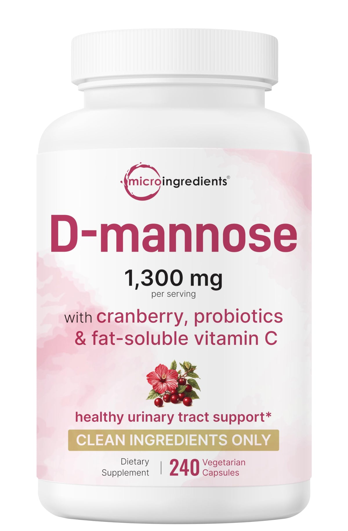 Micro Ingredients Pure D Mannose 1300mg bottle front for daily urinary support