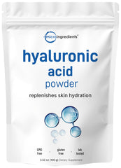 Micro Ingredients Pure Hyaluronic Acid Serum Powder bottle for long-lasting skin hydration and antioxidant support.