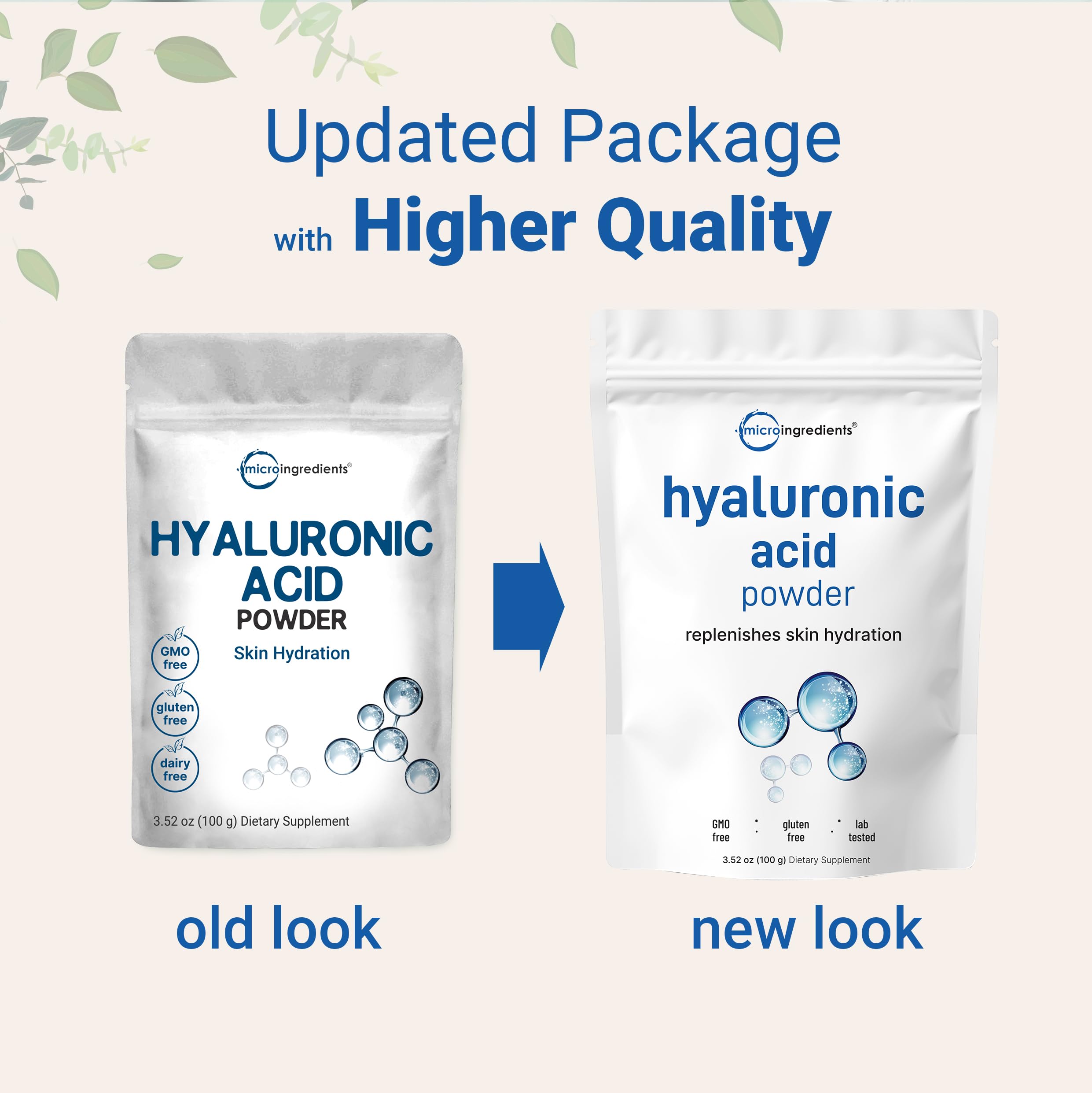 Micro Ingredients Pure Hyaluronic Acid Serum Powder dissolving in water demonstrates quick hydration when added to drinks.