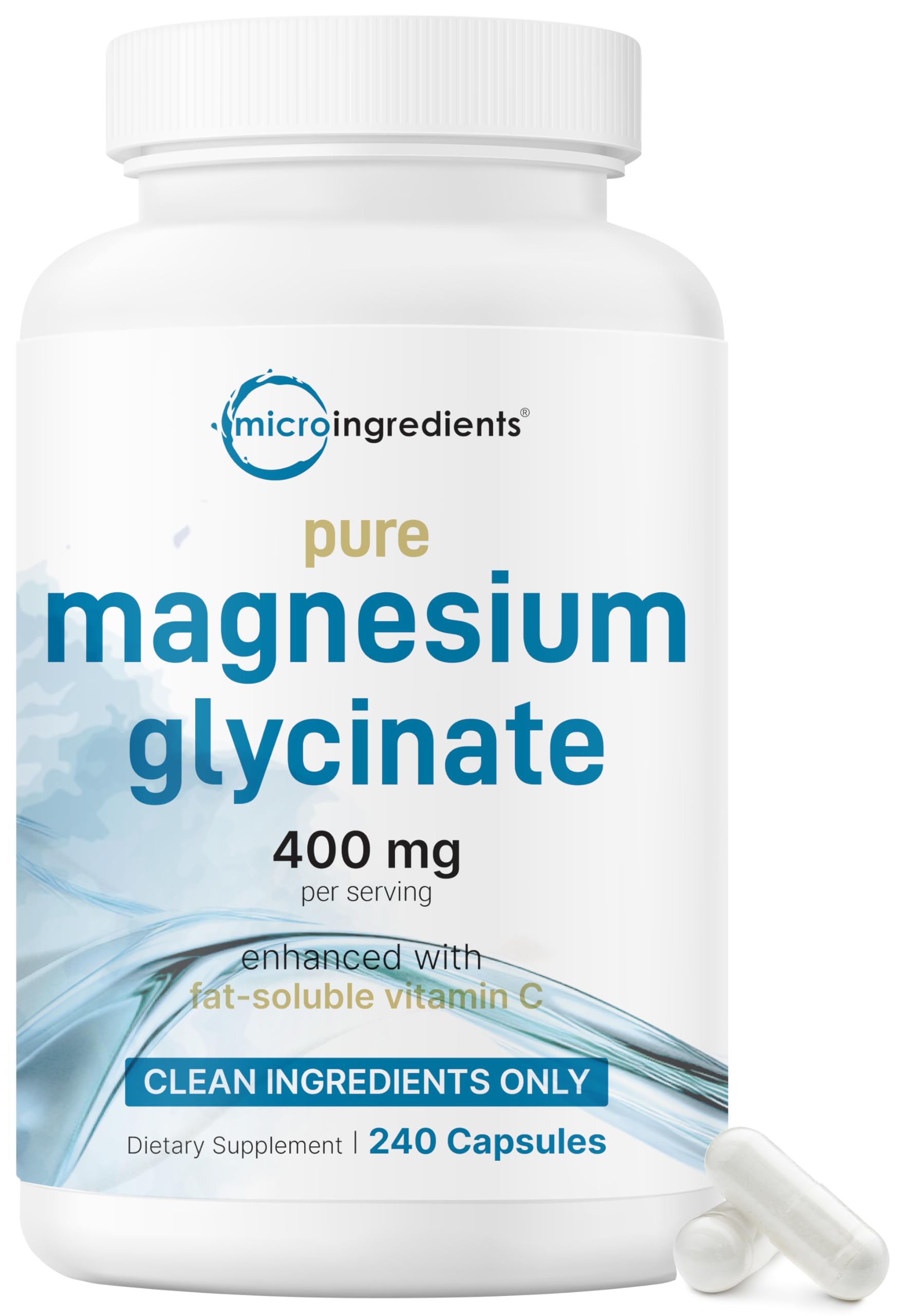 Micro Ingredients magnesium glycinate bottle shows 400 mg per serving for daily mineral support.