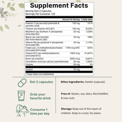 Micro Ingredients Pure Methylated B Complex bottle back details nutrition and daily use directions