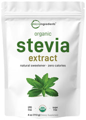 Micro Ingredients Pure Organic Stevia Powder bottle, zero calories for everyday sweetening.