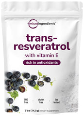 Micro Ingredients Pure Trans-Resveratrol powder in bottle for easy daily antioxidant support.