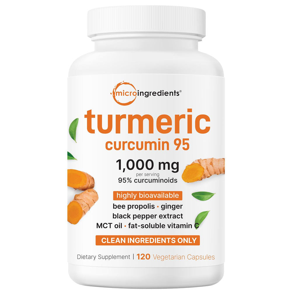 Micro Ingredients Pure Turmeric Curcumin bottle with 1,000mg capsules for antioxidant support.