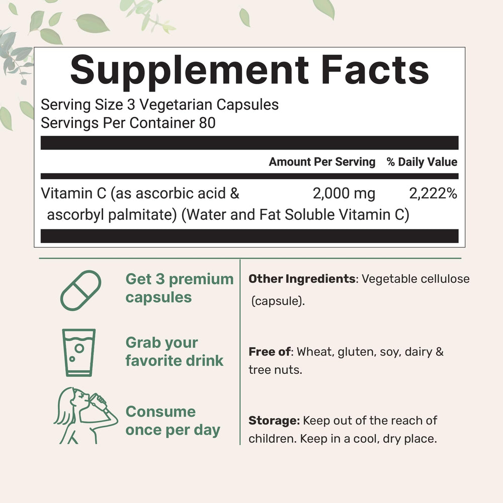 Micro Ingredients Pure Vitamin C capsules close-up highlight veggie capsules and potent profile.