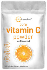 Micro Ingredients Vitamin C powder bag front, pure and unflavored for daily use.